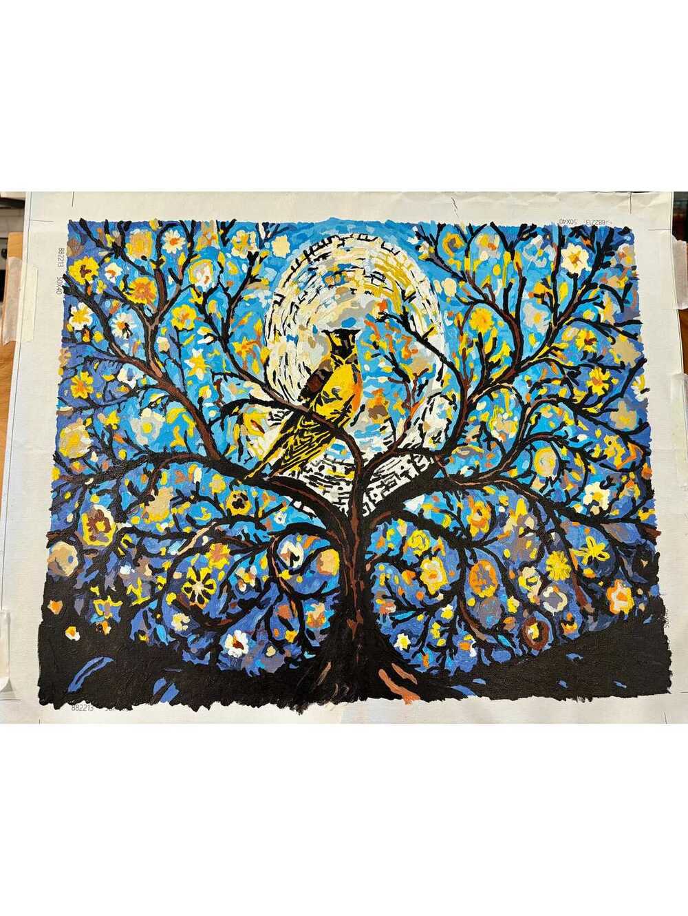 Whimsical Songbird and Blossoming Tree